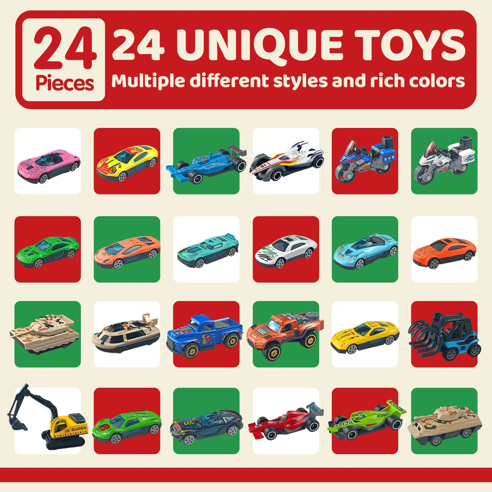 Christmas model car toys for kids calendar blind box 24 days alloy car car simulation toys