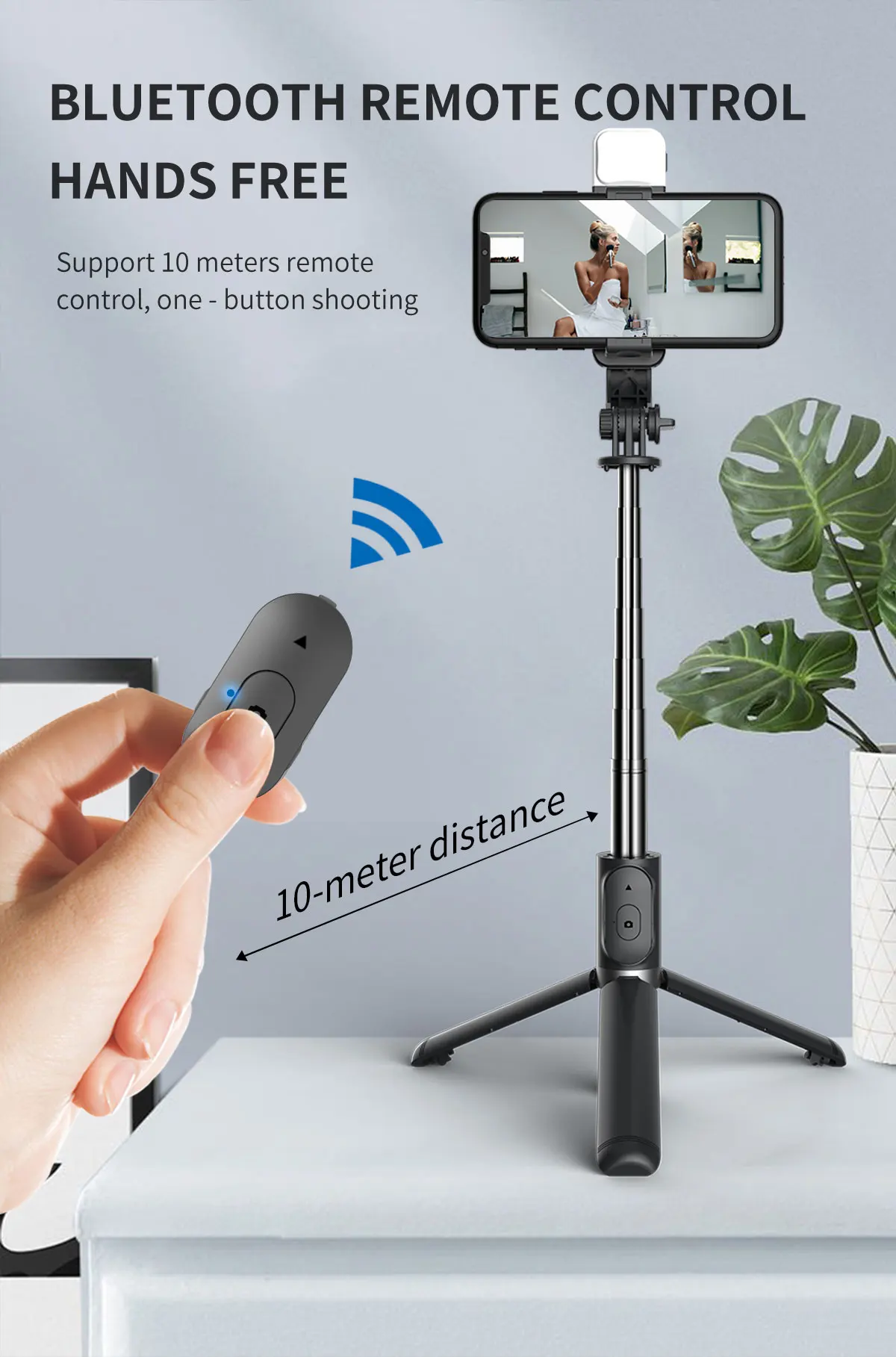 Hot sale Extend 1045mm Q02S with Warm Cold LED Fill Light 3 in1 360 Rotation Wireless flexible Tripod Selfie Stick