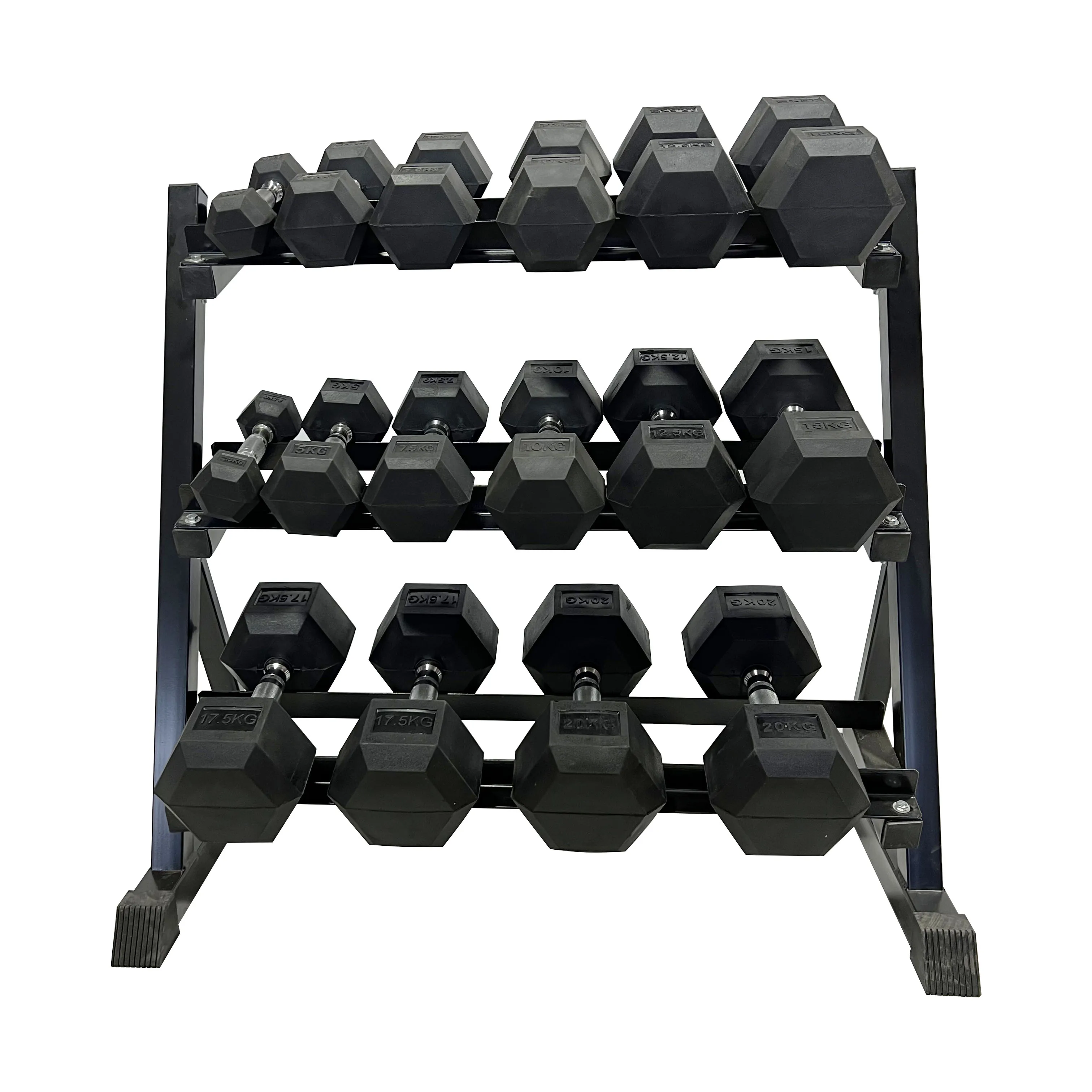 Wholesale fitness equipment 5kg hex rubber coated dumbbells weight training low price