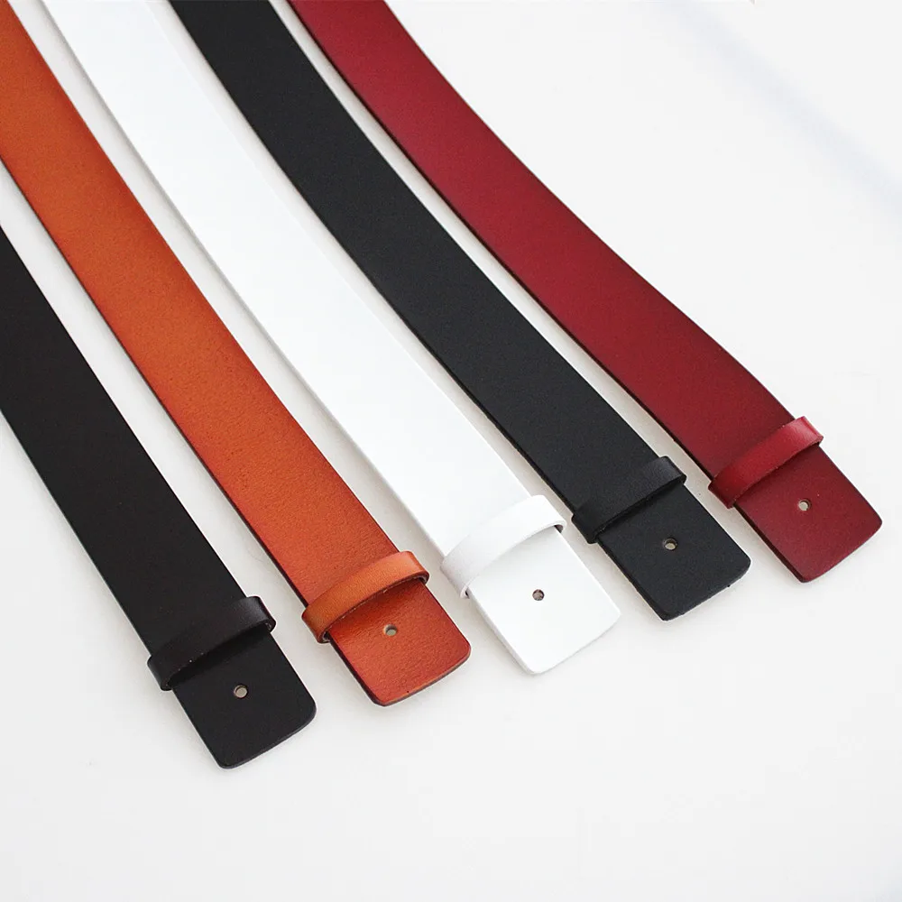 3.8cm   cowhide leather business belt for men and women  Smooth Buckle Leather Belt