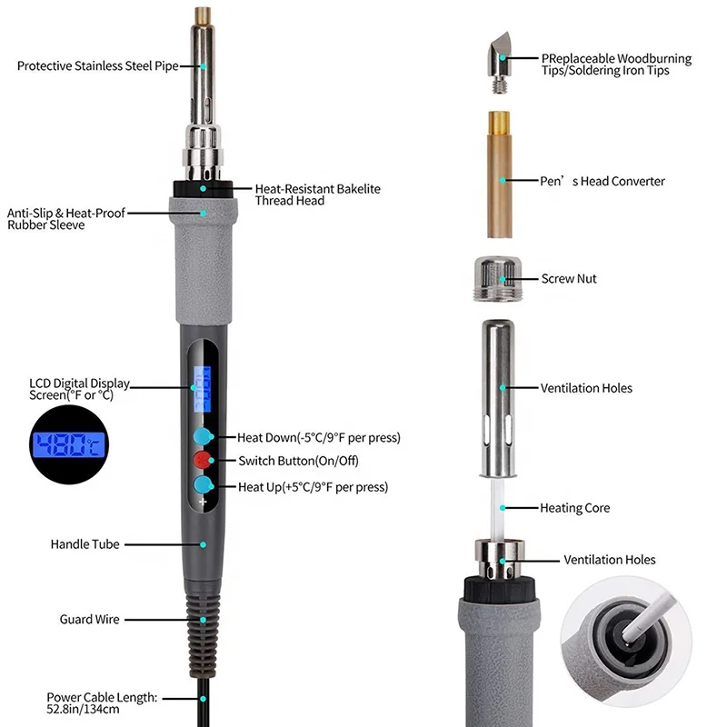New Products LCD Digital Display Soldring Iron Tool 60W Wood Burning Kit Set Ferro De Solda Electric Soldering Iron