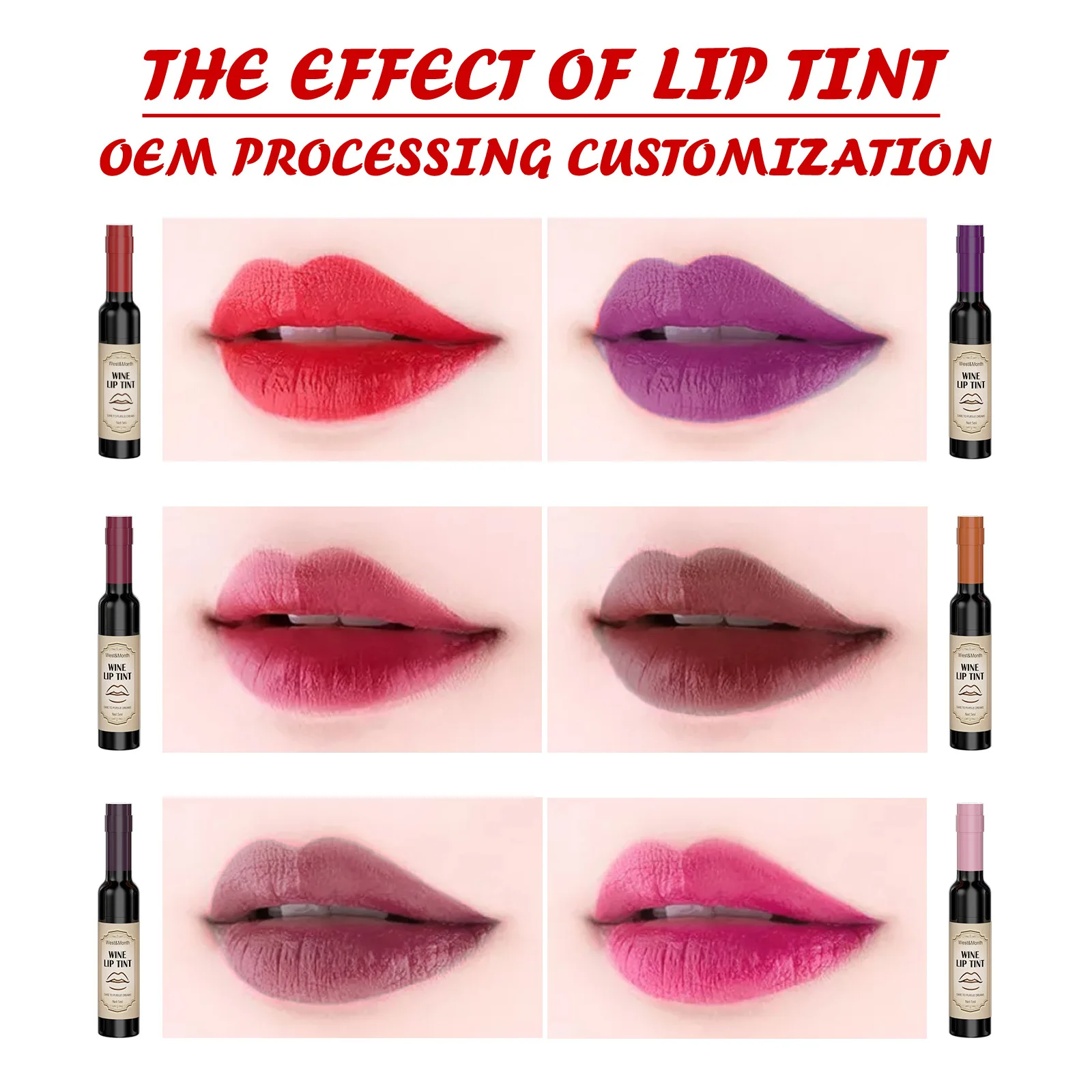 Red wine lip glaze set Moisturizing lip glaze is not sticky and not easy to dip cup waterproof six-color lip dye