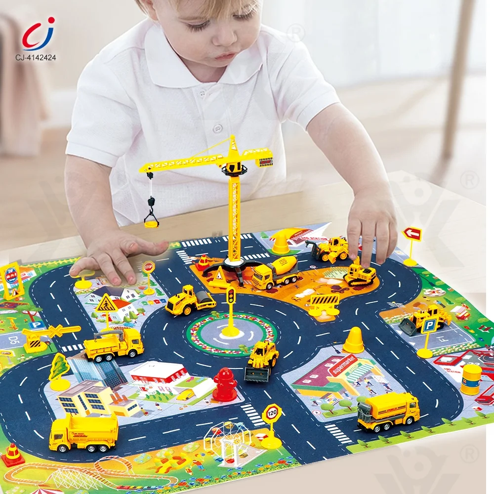 Chengji 1:64 alloy toy diecast model engineering car kids construction vehicles truck toys set with map