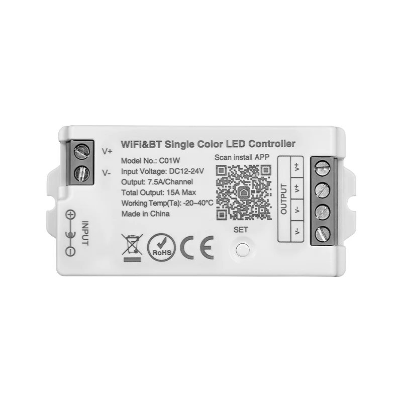 1*6A  Single Color WIFI LED Controller C01W Tuya APP Single Color Mono Color PWM  LED Dimmer