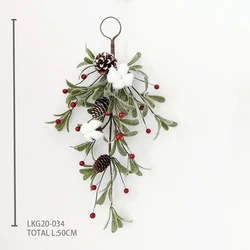 Artificial Christmas swag plastic glitter eucalyptus leaves tear drop swag with cotton