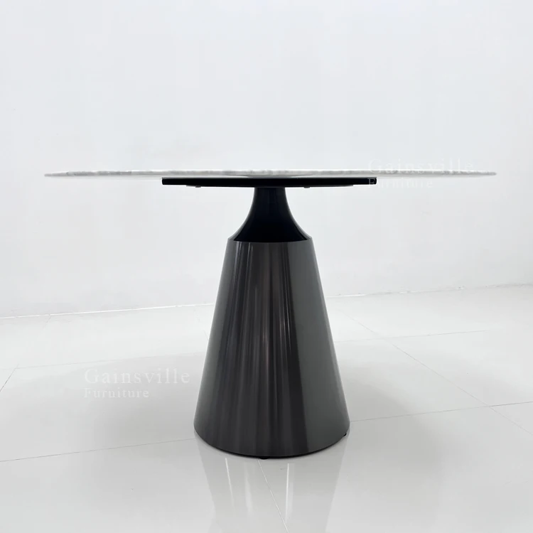 Hot Selling Luxury Dining Table Set Elegant Shape Marble Stone Top Modern Black Round Dining Table