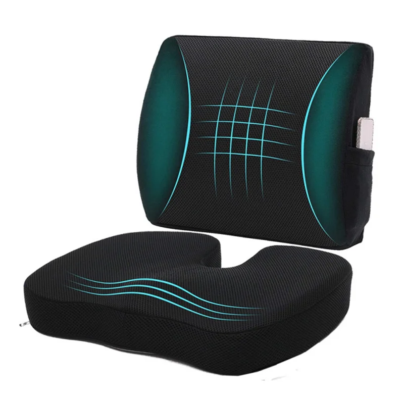 Ergonomic Chair Back Support Lumbar Back Support Pillow and Coccyx Orthopedic Memory Foam Seat Cushion Set For Office Chair Cars