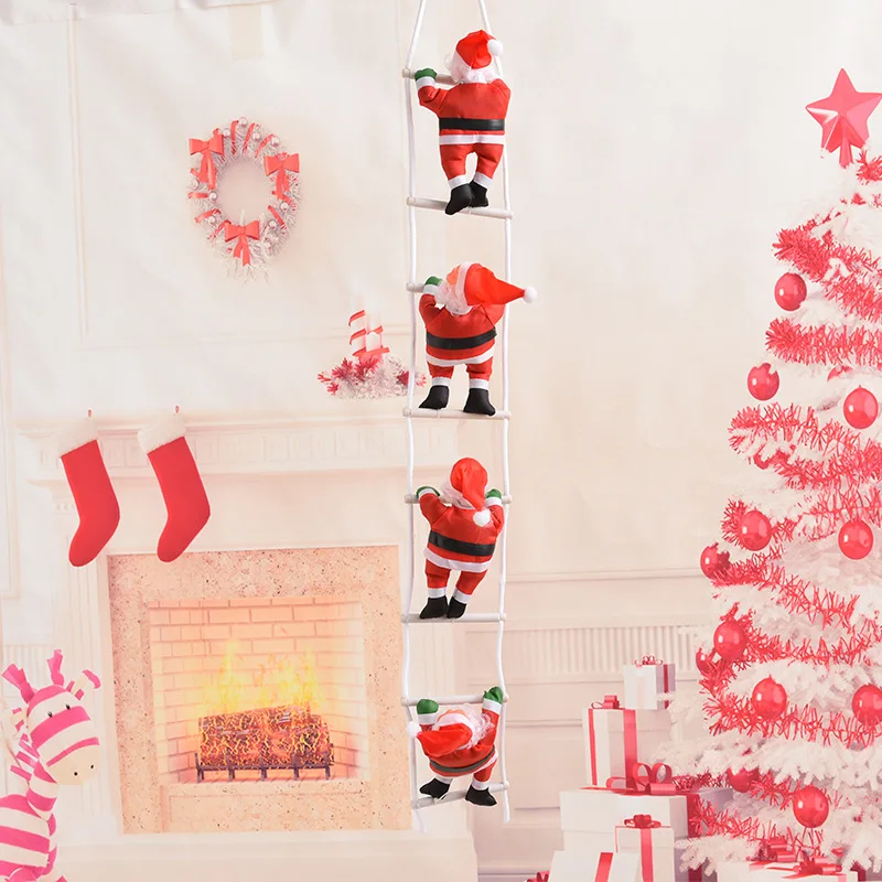 Factory Ready Stock Christmas Decorations 25cm Ladder Climbing Rope Santa Claus Doll Pendant Home Decoration Gift