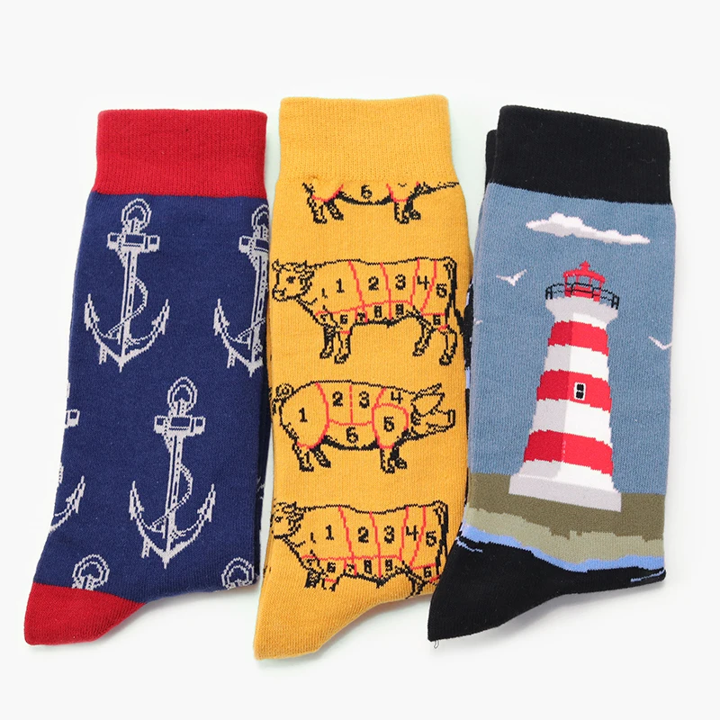 High Quality Novelty Funky Funny Happpy Cotton Custom Socks Men