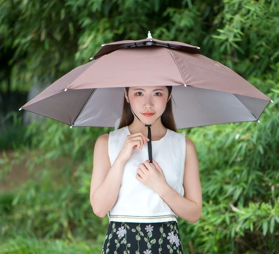 Outdoor Fishing Double Layer Hat Umbrella Small Silver UV Coating Sunshade Head Umbrella