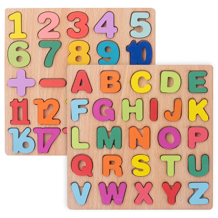 Wooden Alphabet Number Cognitive Geometric Shapes Spelling Building Blocks