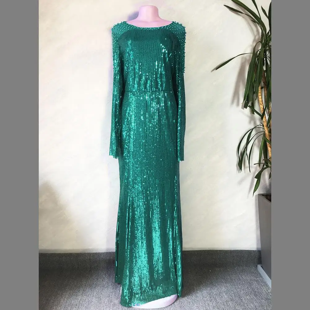 
Christmas Party Banquet Evening Dress Sequins Vertical Shoulder Decoration Beaded Long Elastic African Dress 