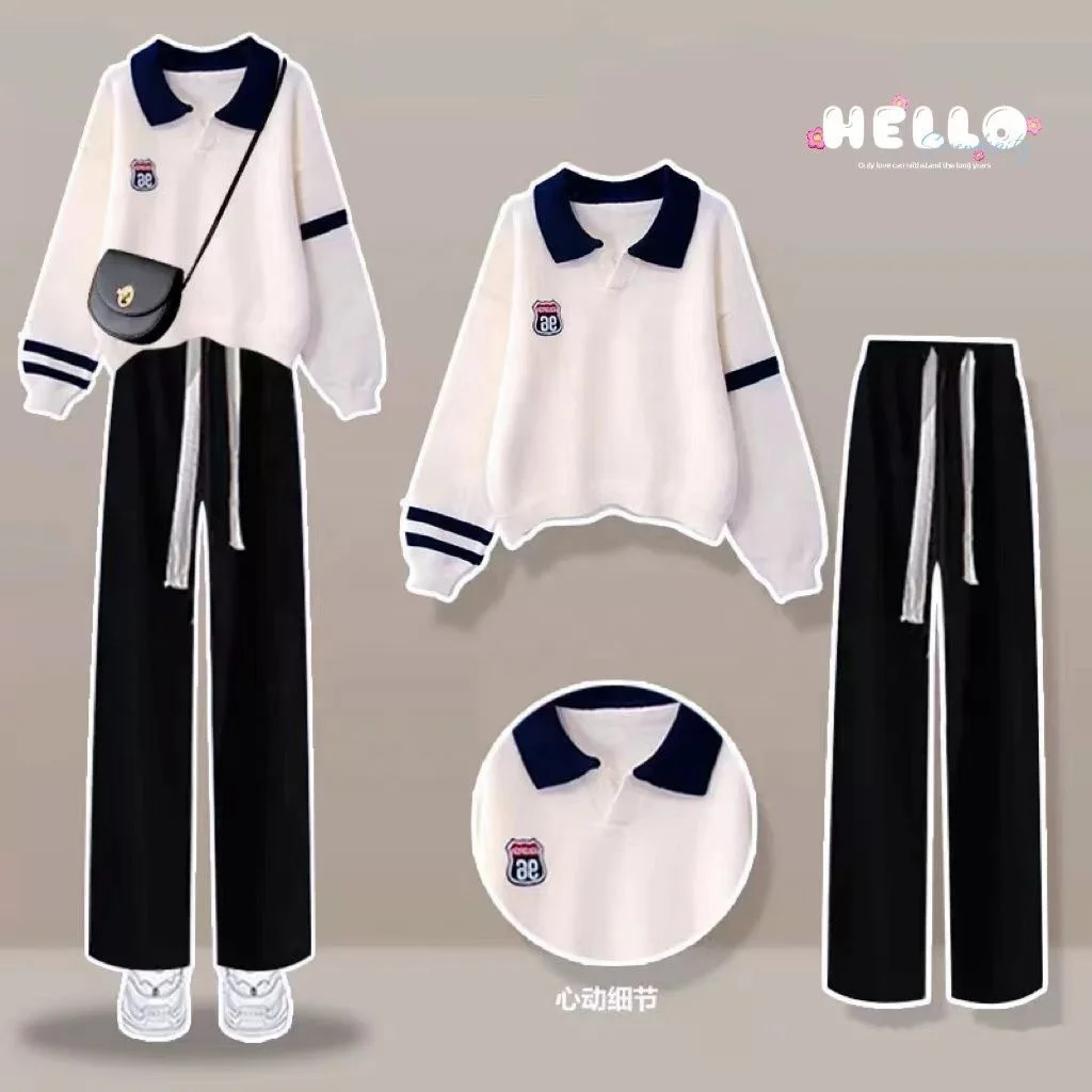 2022 Collegiate Polo hoodie set Salt wear with velvet and thick leisure sports wide-leg pants two-piece set