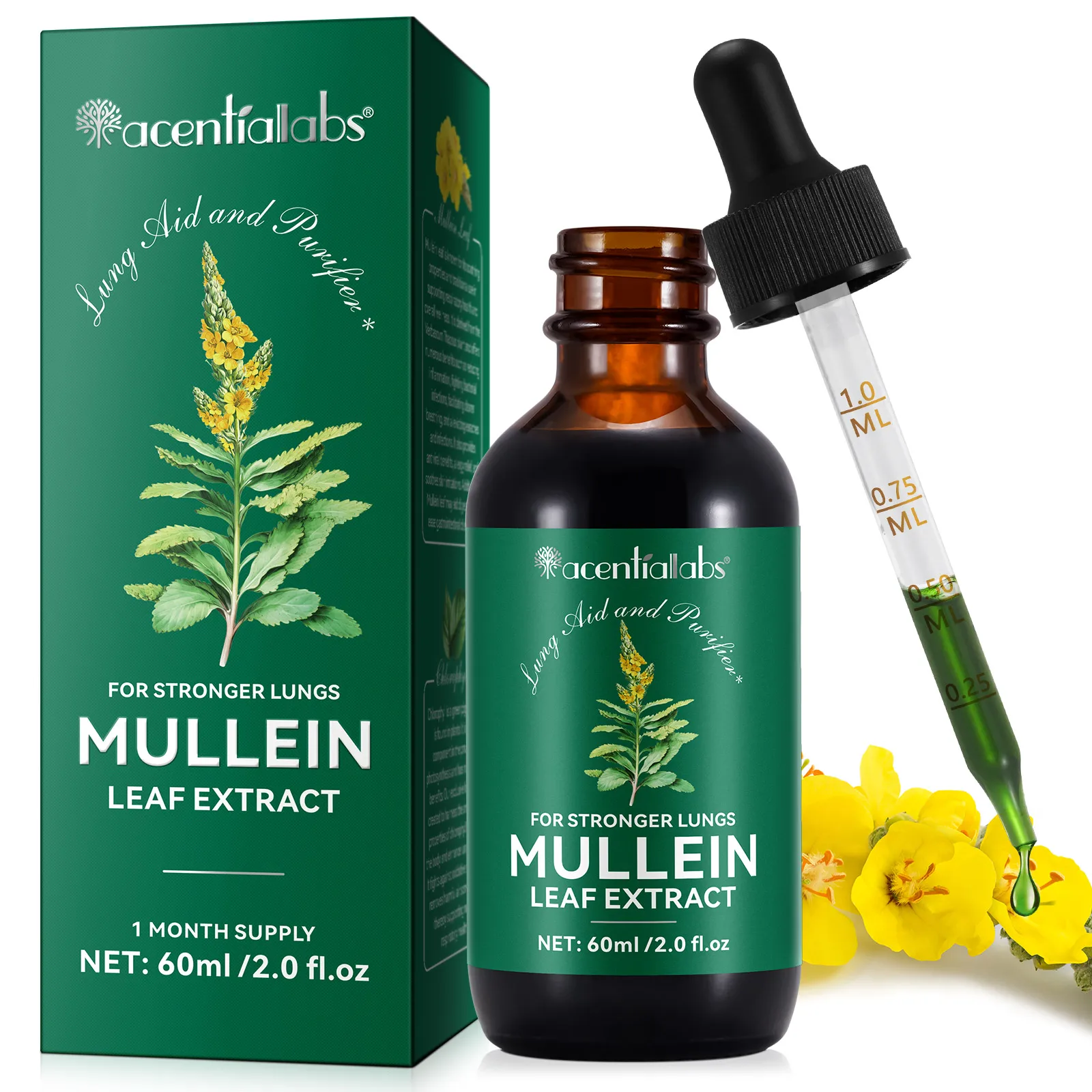Acentiallabs 60ml facilitating clearer breathing mullein leaf liquid extract mullein leaf drops herbal mullein leaf extract