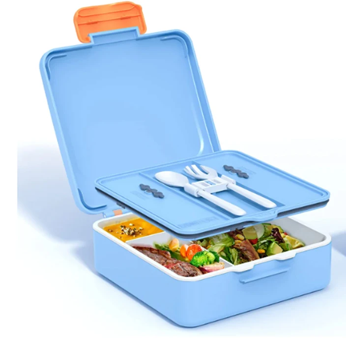Free Sample Rectangle-Shaped Double Wall PP Plastic Lunch Box Airtight Multi-Compartment Storage Container Kids Silicone