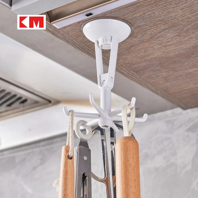 KM5162 Swivel multi-purpose traceless stick 6-head hook Folding stick hook Heavy-duty stick rotating wall hook