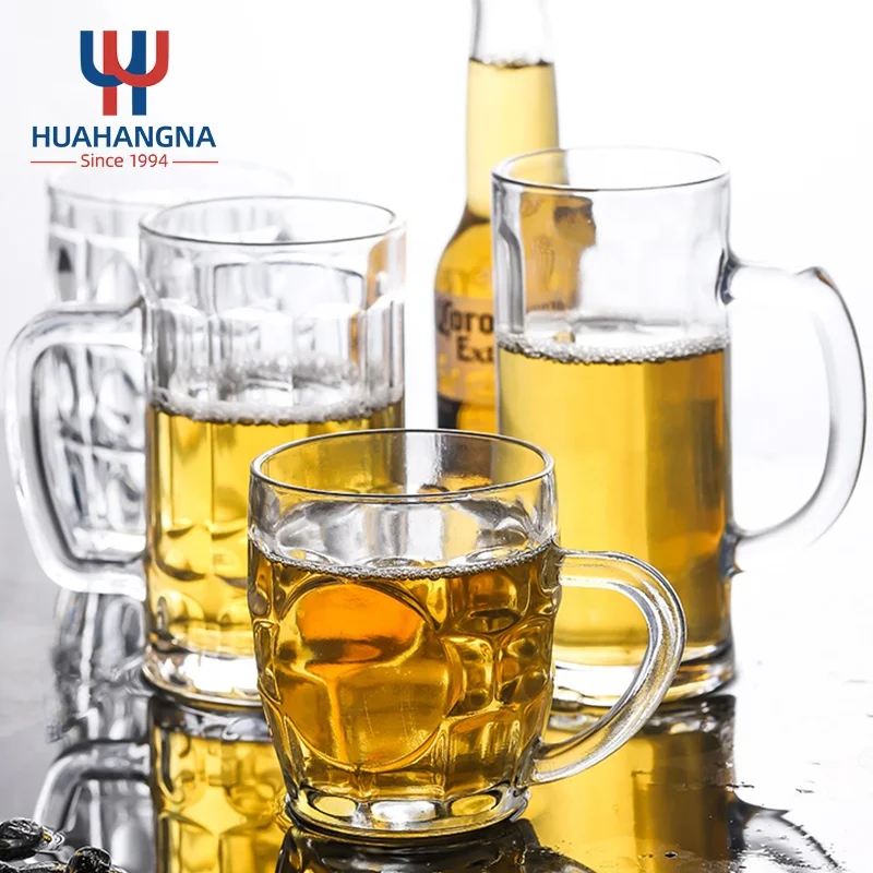 16oz Heavy Base Beer Cups Drinking Glasses 500ml Large Pub Clear Water Glass Beer Mug with Handle For Bar Alcohol Beverages