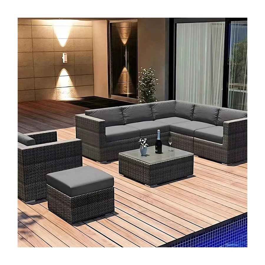Waterproof Wicker Outdoor Metal Rattan Sofa Garden Corner Modular Waterproof Sofa Set For Patio