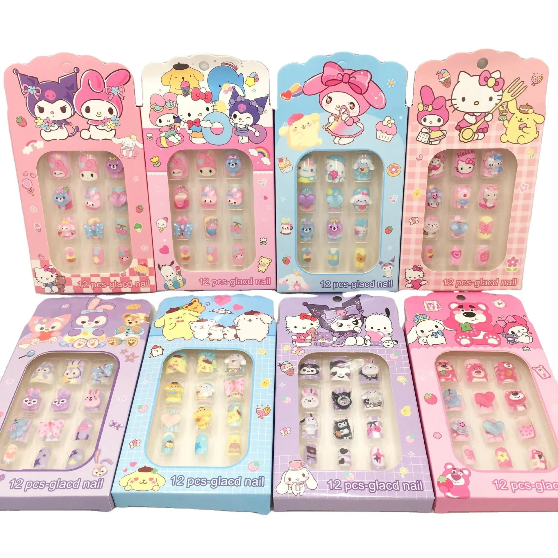Yubon wholesale Anime Sanrioed make up nail art Kulomi Pudding dog Melody Purple rabbit strawberry bear 3D nail art sticker nail
