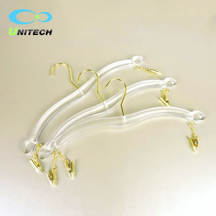 Custom clear plastic acrylic underwear display hanger lingerie metal hooks for clothes hanger