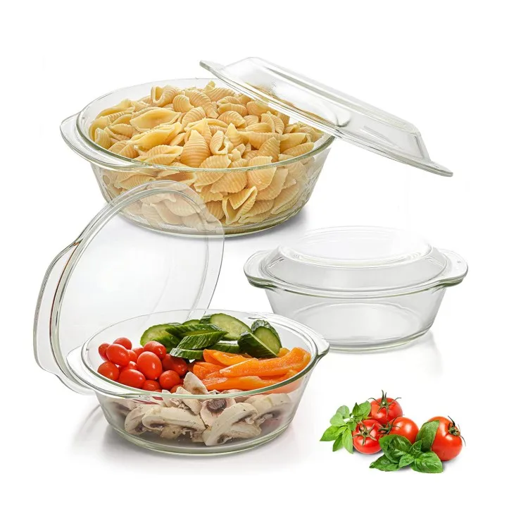 IKOO durable bakeware set oven safe clear transparent borosilicate glass baking casserole with glass lid