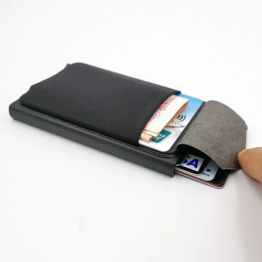 Wholesale  ID Credit Card Holder RFID Aluminum Automatic Pop up Wallet Bank Card Case With Elasticity Back Pouch