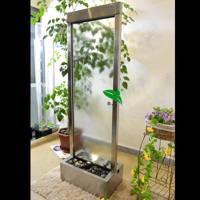 Stainless Steel Frame Led Tempered Glass Water Feature Waterfall Wall