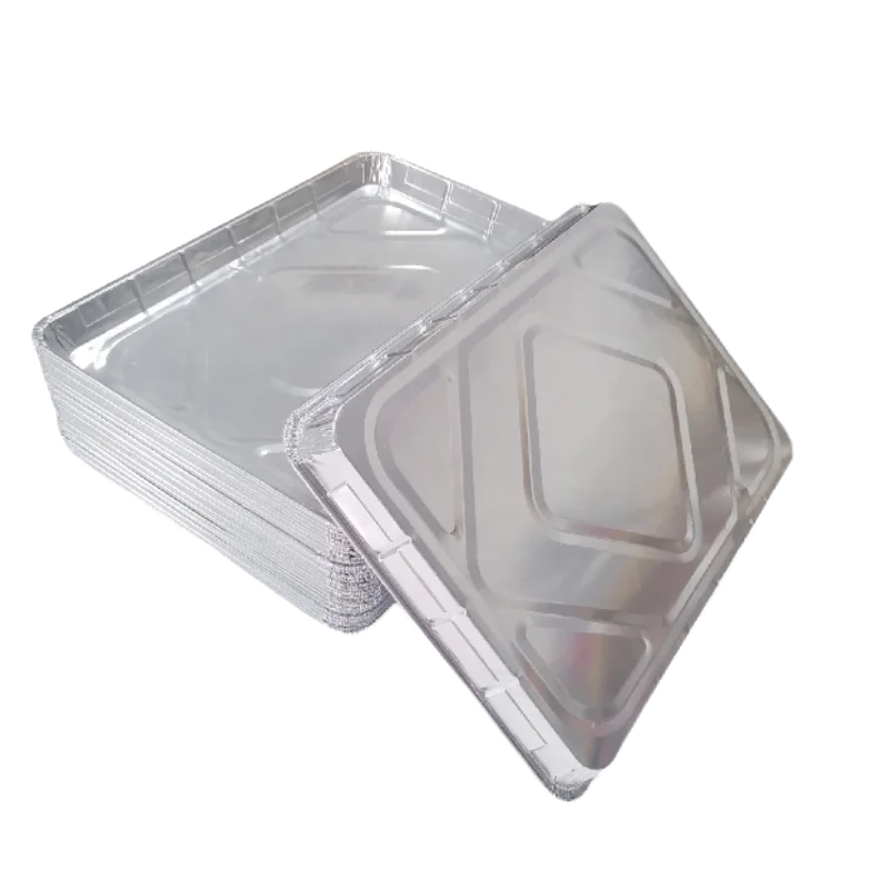 447.6*325*31.7mm Food grade 3700ml Large capacity aluminum foil platter shallow baking pan tray with lids food take away