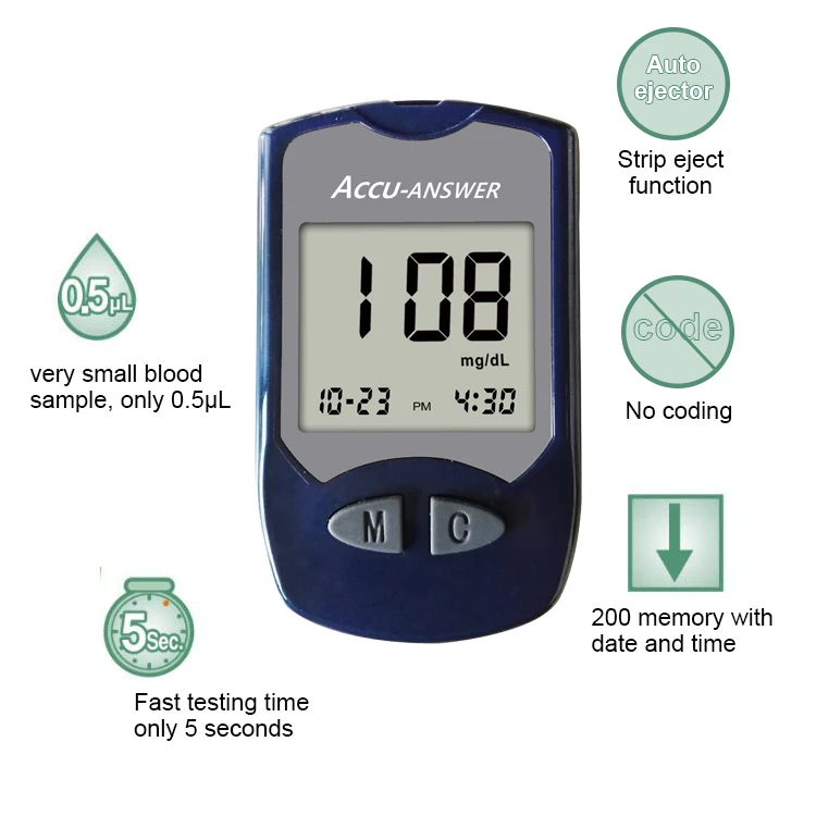 Accu-Answer Portable quick test home and hospital use digital blood sugar tester glucometers large LCD display