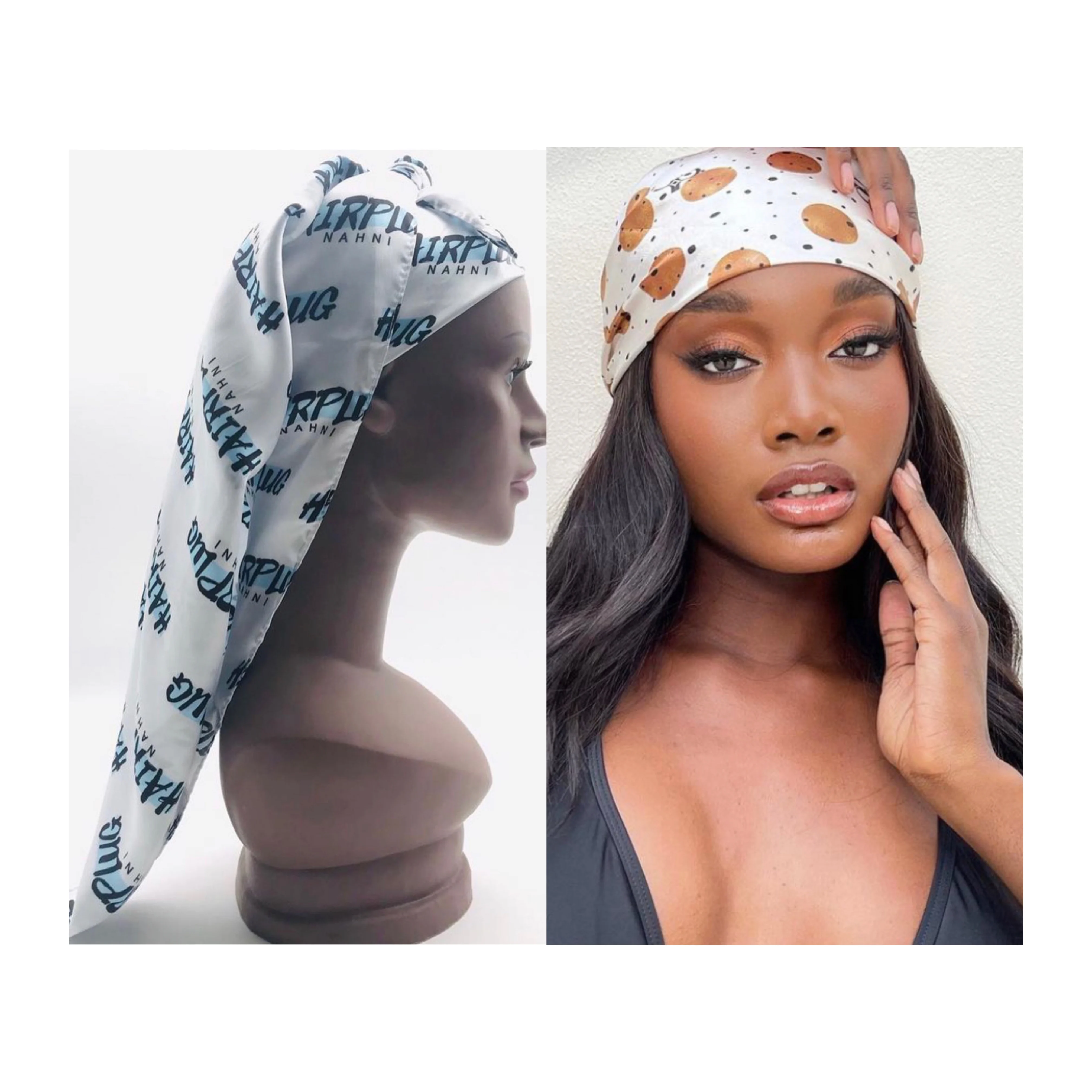 Wholesale manufacturer custom logo design digital print stylish long scarves square silk satin head scarf for women