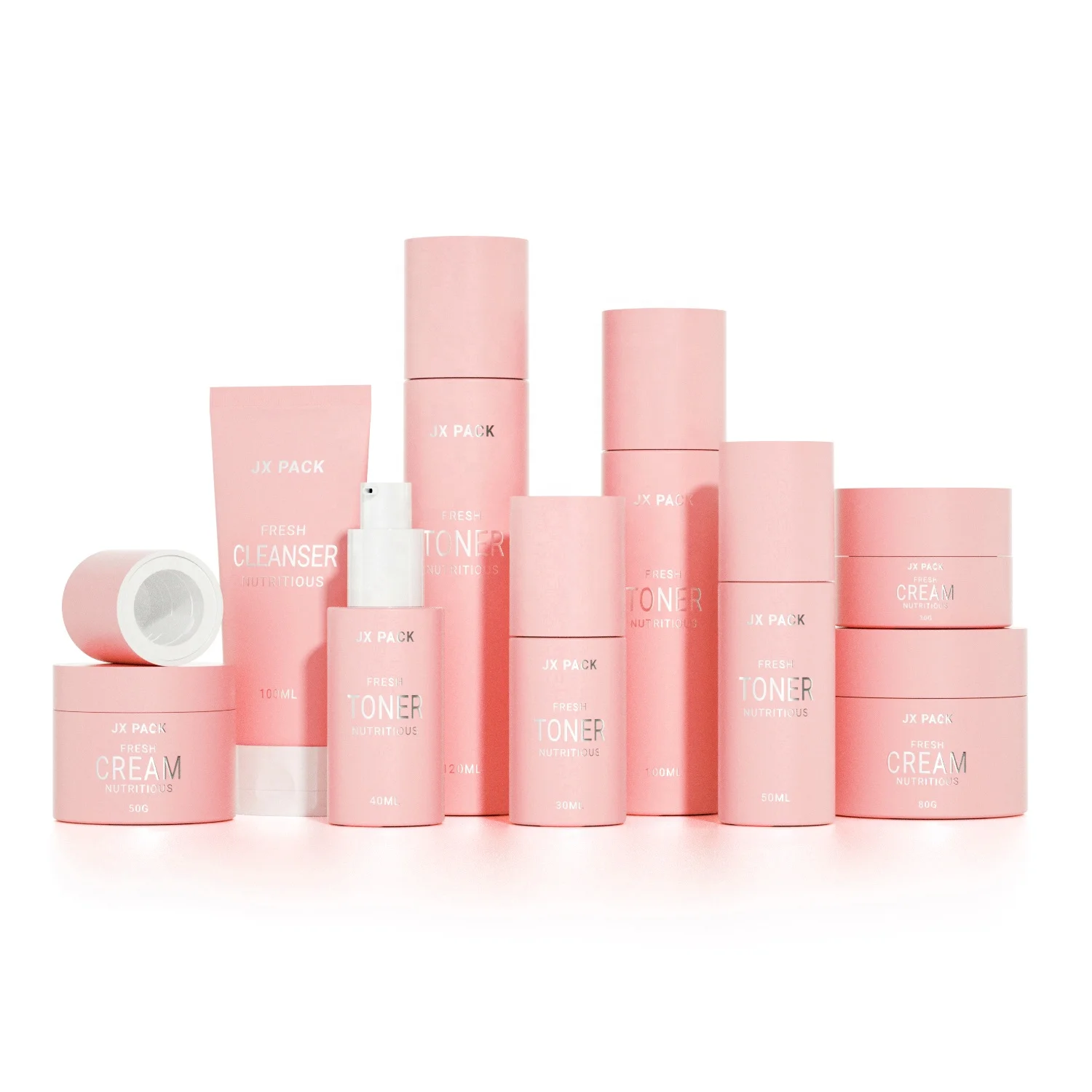 30ml 40ml 60ml 100ml 120ml custom luxury pink cosmetic glass packaging bottle set cream jar packaging lotion toner container