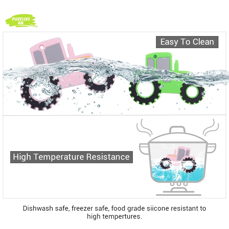 High Quality Custom BPA Free Food Grade Baby Tractor Car Silicone Sensory Teething Toys