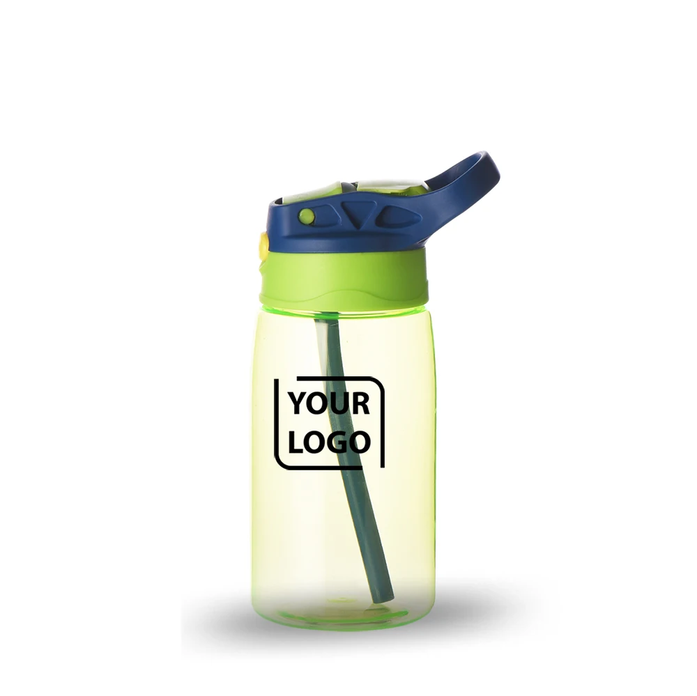 480ml New Style Pink PC Children Water Bottle With Straw Plastic Straw Water Bottle