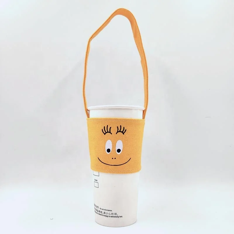 Eco-Friendly logo print Beverage small mug wrap cotton cup holder sleeve bags