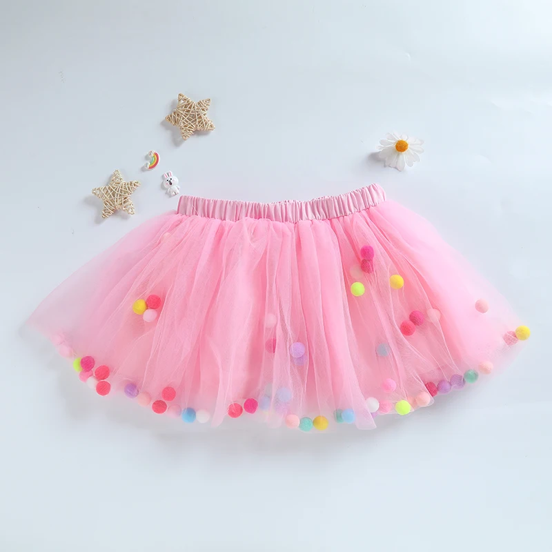 2022 New Arrival Kids Pompom Tutu Design Tulle Skirt Children Rainbow TUTU