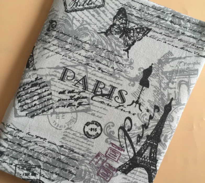 Butterfly Eiffel Tower Printed Linen Fabric High Quality Vintage Design Textiles Cloth Of Handmade DIY Cushion Crafts