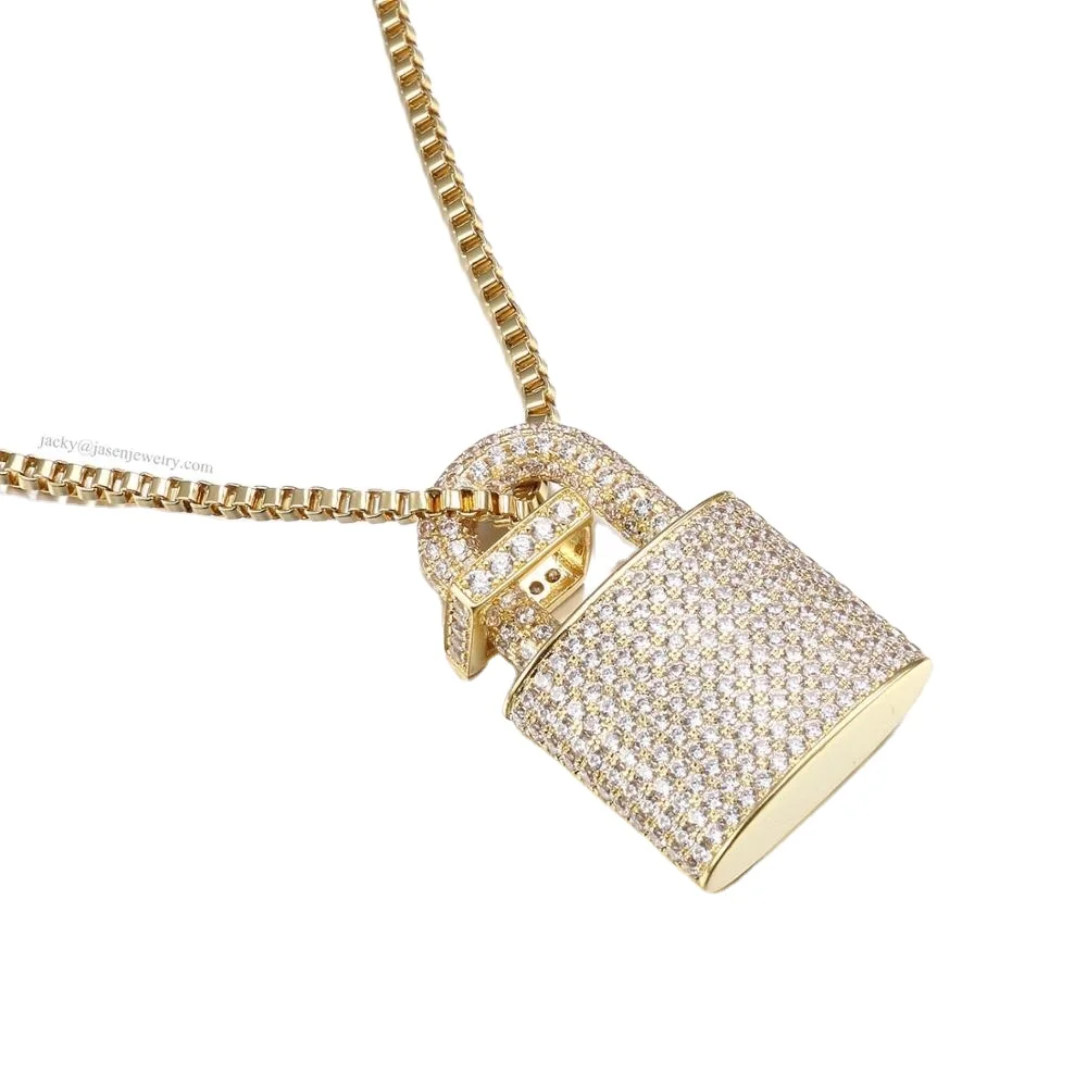
Iced Out 925 Sterling Silver Charm Necklace Delicate Lock Padlock Pendant Necklace 