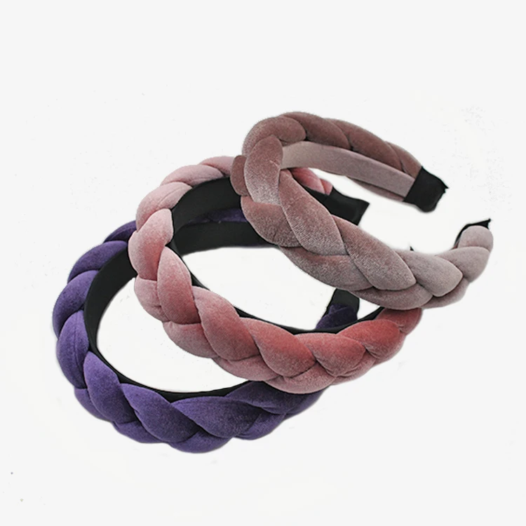 B.PHNE Wholesale Sponge Hair Band Plastic Velvet HeadBand Fabric Wide Twist Braids Hair Bands for women