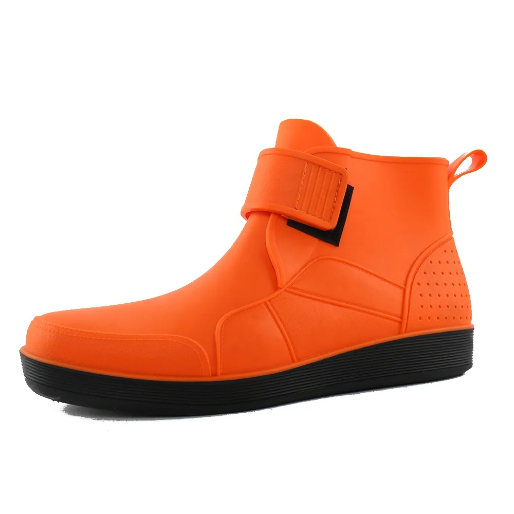 Непромокаемые сапоги для мужчин из ПВХ, для дождливой погоды обувь для девушек; Женские водонепроницаемые ботинки; Модная обувь без шнуровки, обувь без шнуровки, ботинки с открытой лодыжкой