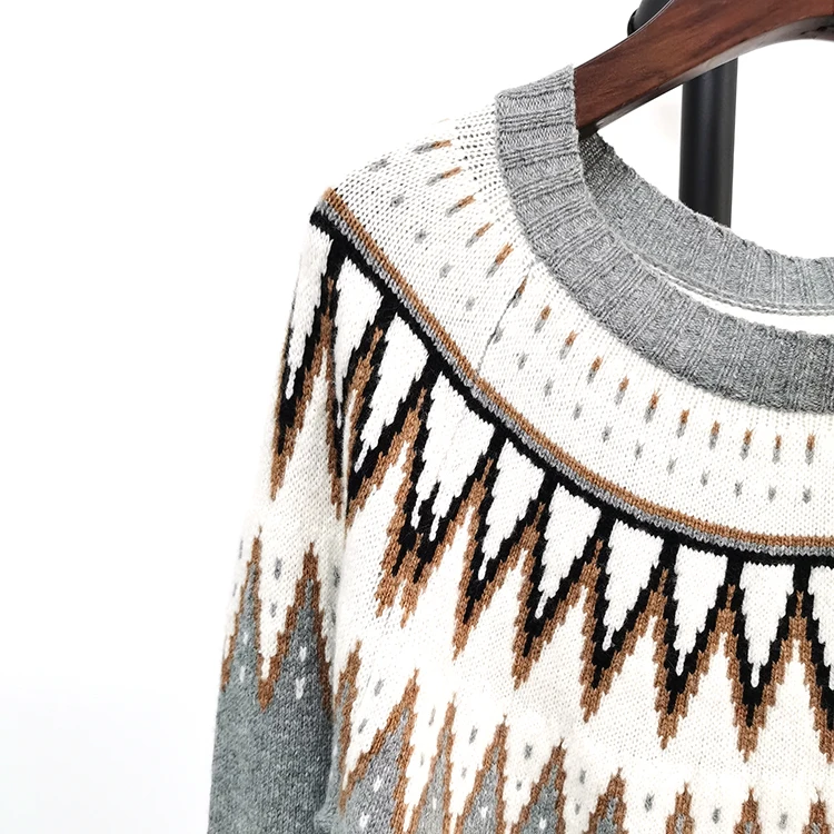 korea fashion Jacquard nordic cowichan Merino Wool and cotton sweater for women