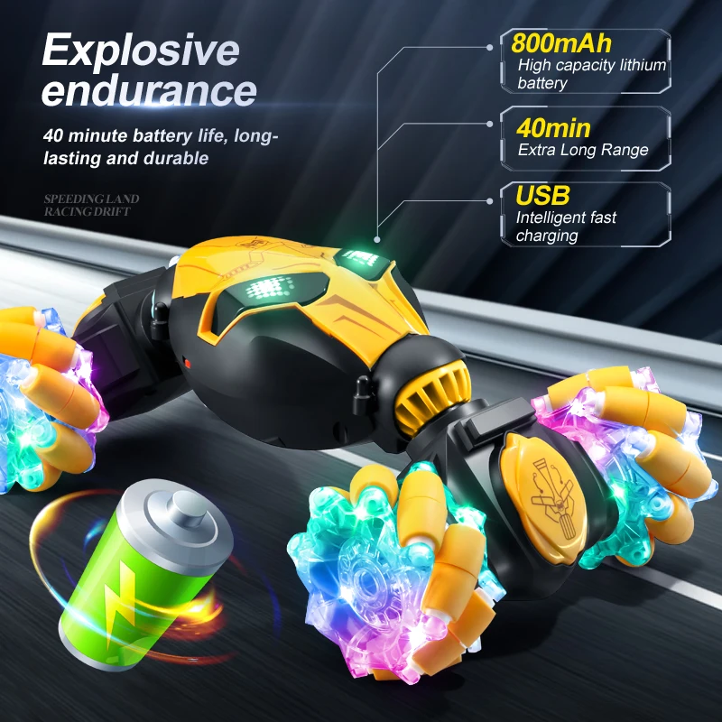 Radio Control Toy Light Glow Watch Gesture Sensing Stunt RC Twist Car Toys With Music Double Sided Remote Control Car For Kids