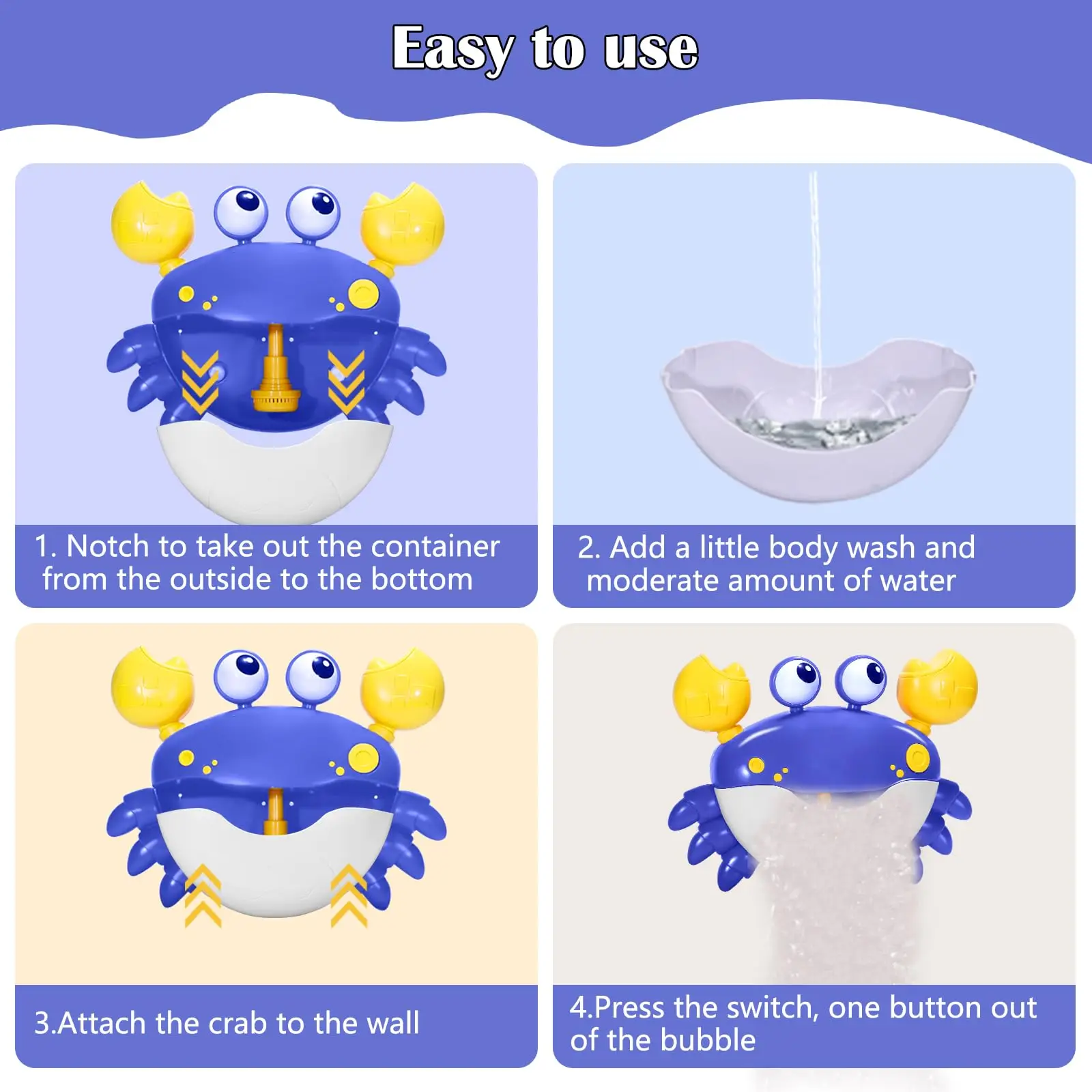 2024 New Baby Bath Toys Crab Bubble Bath Maker Bath Bubble Machine For Kids Toddlers Infant
