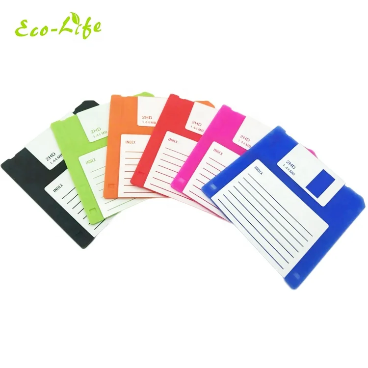 Eco-Life hot sell 6 colors Silicone floppy disk coaster silicone bar drink coaster