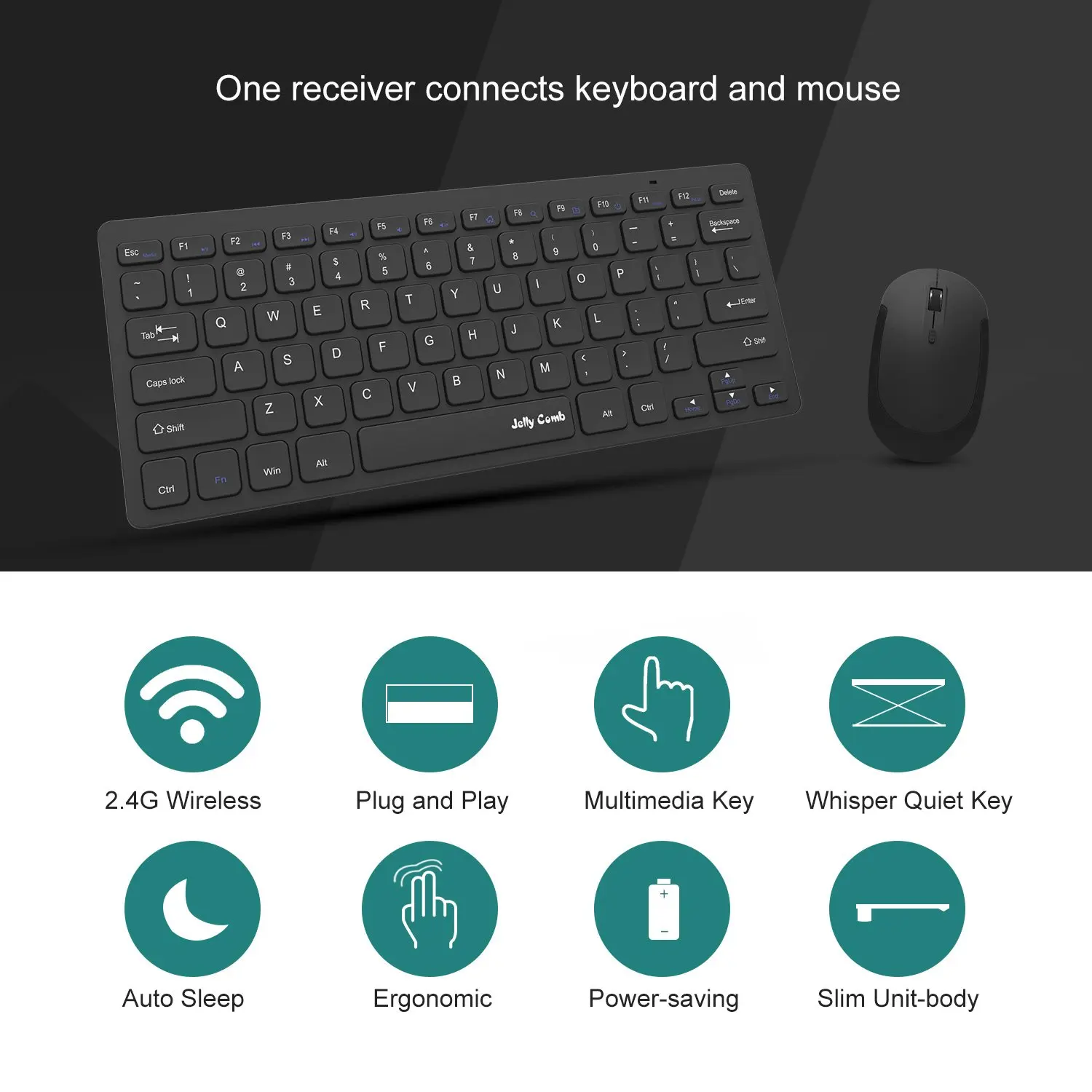 Jelly Comb Wireless Keyboard and Mouse Combo 2.4G Slim Compact Quiet Small Keyboard and Mouse for Windows Laptop PC Notebook