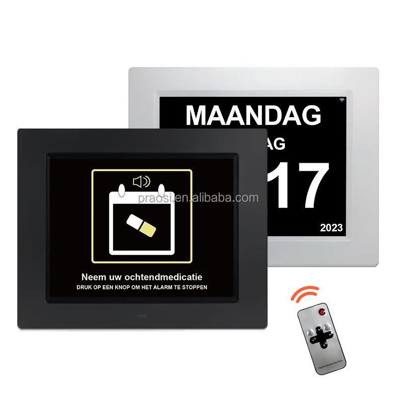 Pros Smart 8 inch Memory Loss Dimming Alzheimer Large Display Digital Calendar Clock Dementia Day Alarm Clock Finnish language