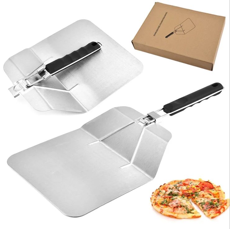 Stainless steel folding pizza spatula bbq grill spatula square pizza peel baking tool bbq folding shovel