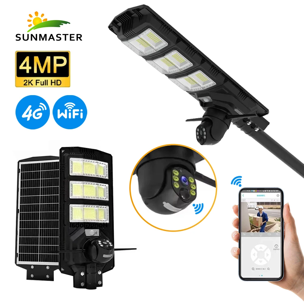 Street Lights Solar Panels Lamparas Solares Con Camara Seguridad With Cctv Wifi Camera 4G solar panel with luminaire and camera