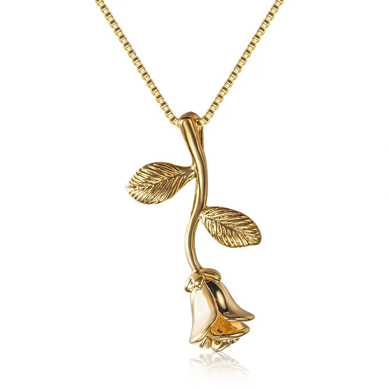 2020 New Design Real gold Plated Jewelry Romantic Rose Flower Pendant Necklace