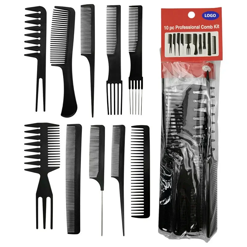 Custom High Quality Salon Barber Hairdressing 10 pcs Massage Variety Gears Assorted Pack Plastic Hair Comb Set