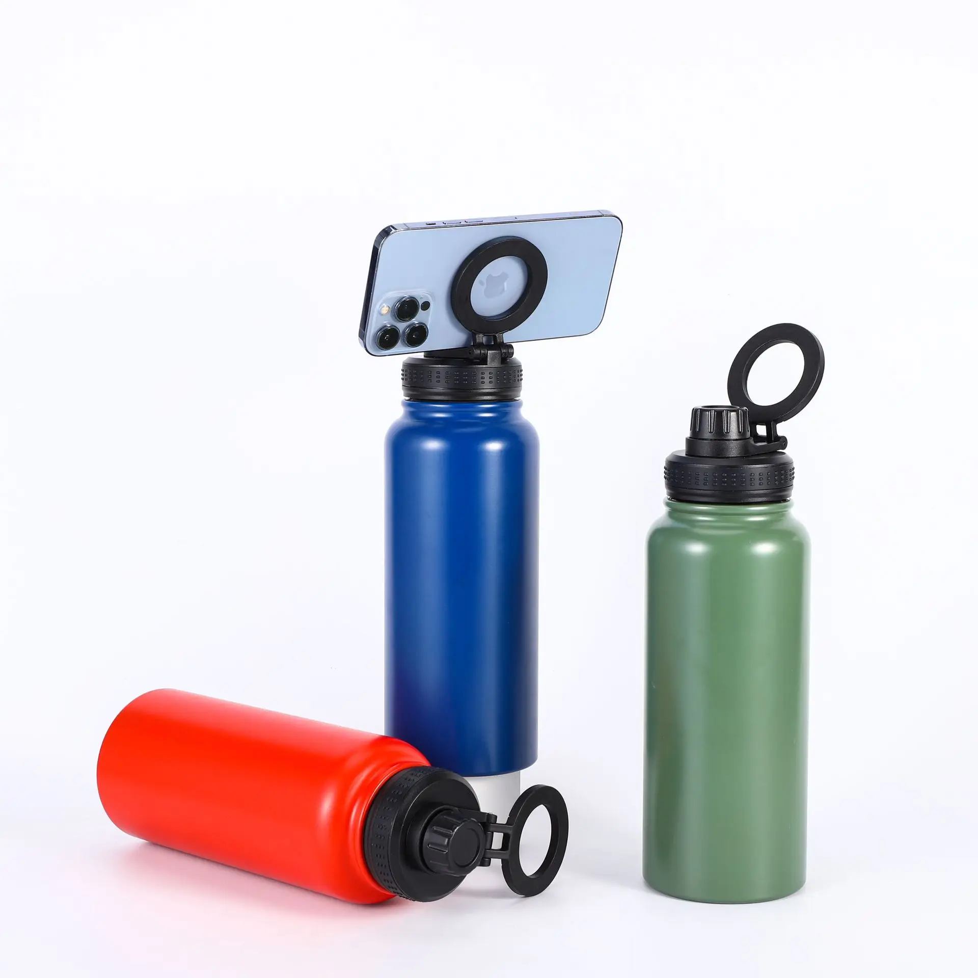 1 liter double wall stainless steel insulate water bottle with magnetic mobile phone holder